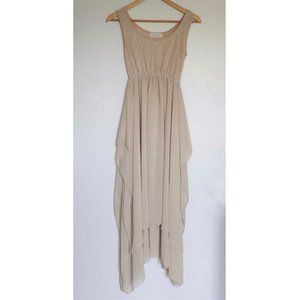 Cream Empire Waist Chiffon and Lace Sleeveless Long Flowy Dress